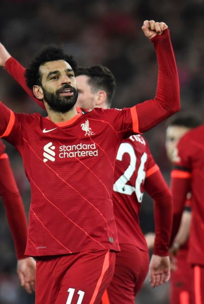 Liverpool festejando gol anotado por Salah